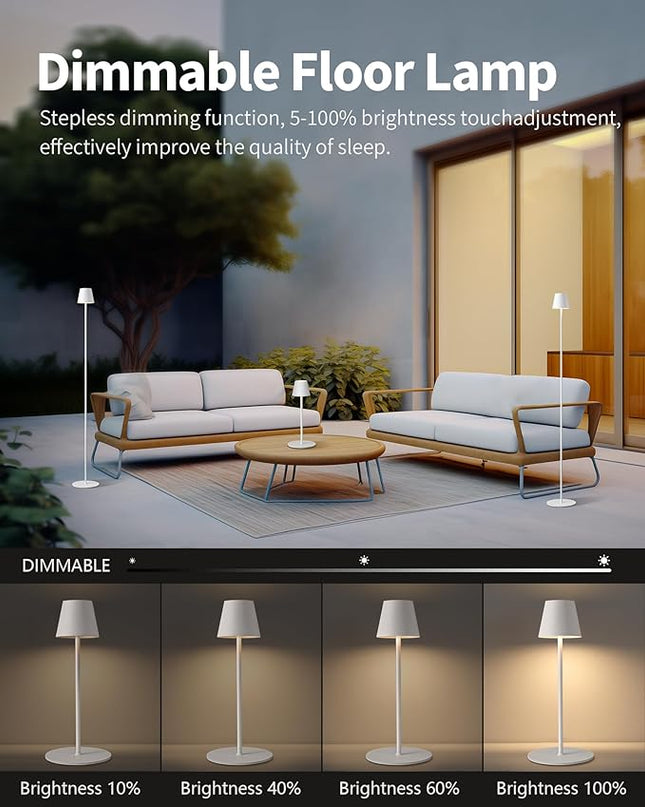 KDG Modern Cordless Floor Lamp, Portable LED Corner Stand Lamp, 5000mAh Battery Operated, Stepless Dimmable Adjustable Height lighting for Living room, Bedroom, Outdoor, Office, Night Light(White) - LeafyLoom