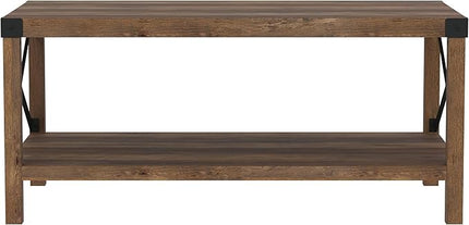 Walker Edison Sedalia Modern Farmhouse Metal X Coffee Table, 40 Inch, Rustic Oak - LeafyLoom