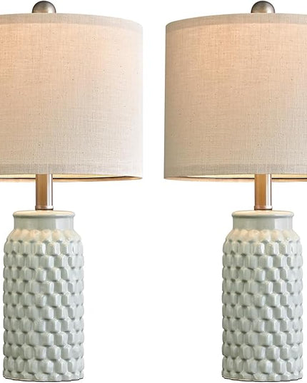 20.5 inches Modern Ceramic Green Bedside Lamp Set of 2 for Bedroom Decor Farmhouse Table Lamp for Living Room Office Dorm - LeafyLoom