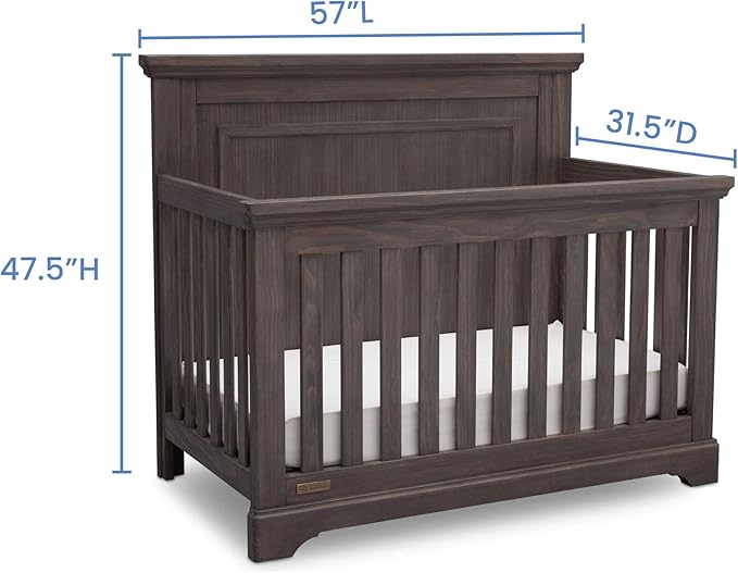 Simmons Kids SlumberTime Paloma 4-in-1 Convertible Crib, Rustic Grey + Serta Perfect Slumber Dual Sided Recycled Fiber Core Crib and Toddler Mattress (Bundle) - LeafyLoom