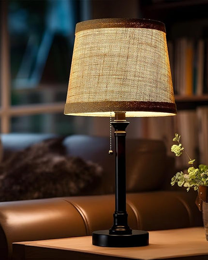 Oneach 19.5" Small Table Lamp for Bedroom - Bedside Lamps for Nightstand, Black Table Lamp for Living Room with Fabric Shade, Desk Reading Lamp for Kids Room Living Room Office Dorm - LeafyLoom