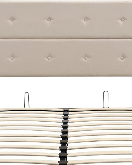 Upholstered Full Size Bed Gas Lift Up Storage Platform Bed Frame with Tufted Headboard Wooden Slat Support & Under Bed Storage, No Box Spring Needed - LeafyLoom