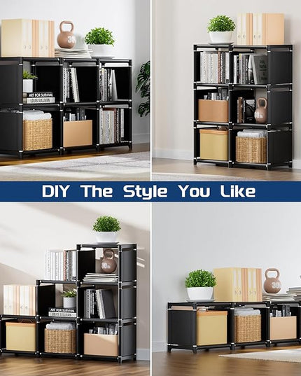 Mavivegue Book Shelf, 6 Cube Storage Organizer, DIY Bookcase, Metal Cube Bookshelf,Tall Book case for Bedroom, Living Room,Office,Closet Storage Organizer, Black Cubicle Storage Rack - LeafyLoom