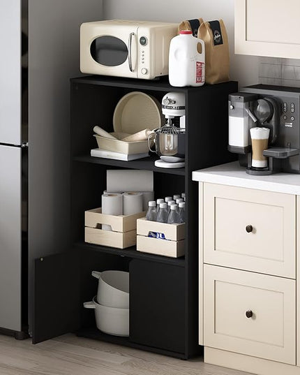 Furinno Jaya Kitchen Storage Shelf with Cabinet, Americano - LeafyLoom