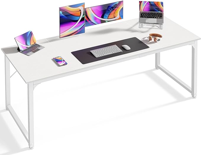 Computer Desk, 63 Inch Office Desk, Gaming Desk with Storage, Writing Desk Work Desk for Home Office, Study, Modern Simple Desk, Large Legroom, Metal Frame, White - LeafyLoom