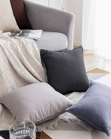 Jeanerlor Cotton Linen Soft Soild Decorative Square Throw Pillow Covers Set Cushion Case for Sofa Bedroom Car24 x 24 Inch 60 x 60cm, Pack of 2, Dark Grey - LeafyLoom