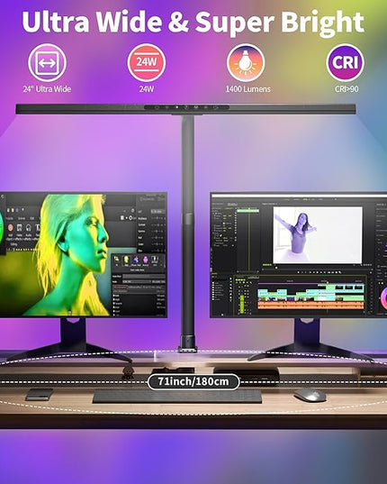 2-in-1 Desk Lamp with RGB Backlight,Architect Desk Lamps for Home Office,24W Tall Desk Lamp with Clamp,60"Timer,25 Lighting Modes,Eye Protection Swing Arm Lamp for Home/Office/Gaming/Study - LeafyLoom