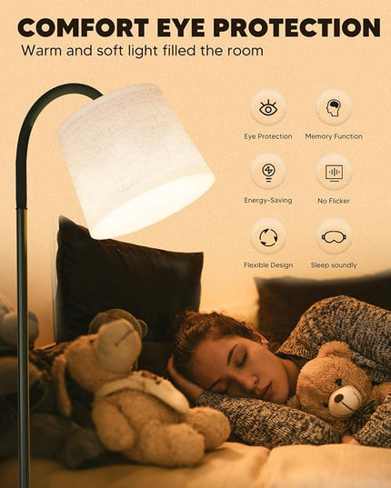 Floor Lamp for Living Room, Dimmable Floor Lamps (3 Color Temperatures and 9w Led Bulb), Standing Lamp with Beige Linen Lamp Shade, Modern Tall Arc Floor Lamp for Bedroom, Office, Study - LeafyLoom