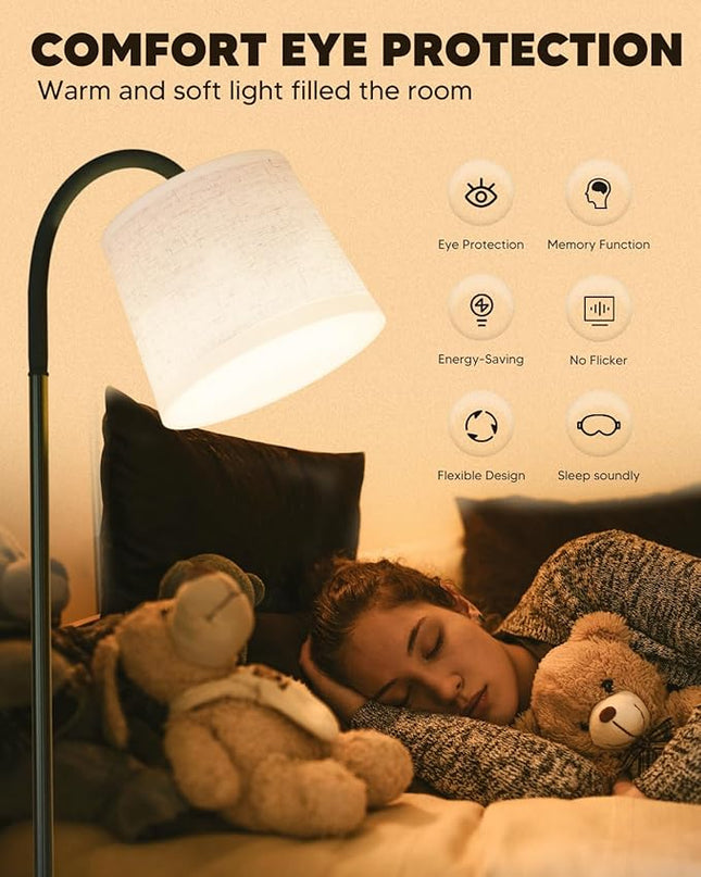 Floor Lamp for Living Room, Dimmable Floor Lamps (3 Color Temperatures and 9w Led Bulb), Standing Lamp with Beige Linen Lamp Shade, Modern Tall Arc Floor Lamp for Bedroom, Office, Study - LeafyLoom