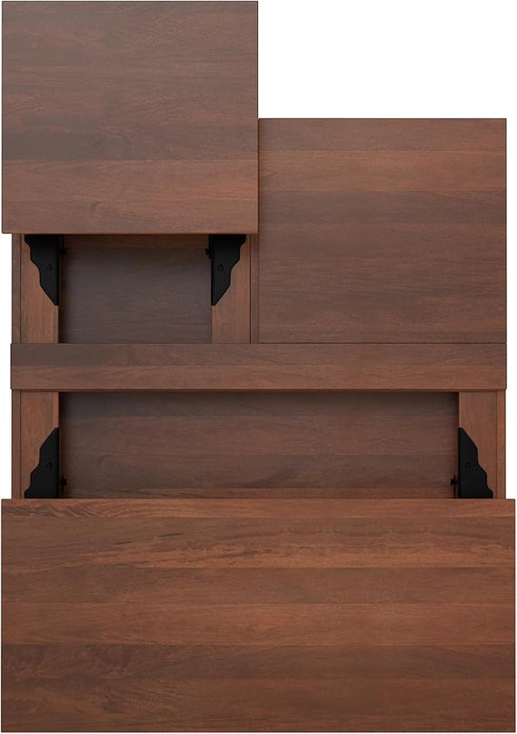 SIMPLIHOME Hunter SOLID MANGO WOOD Wide Square Industrial Lift Top Coffee Table for The Living Family Room, 32 inch, Umber Brown, Gold - LeafyLoom