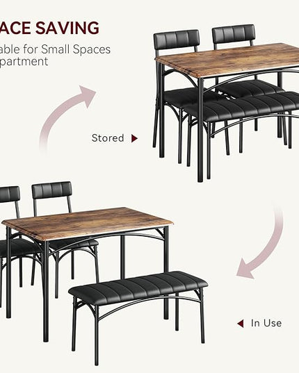 GAOMON Dining Table Set for 4, Kitchen Table with Upholstered Chairs and Bench, 4-Person Dining Room Table Set, Rectangular Kitchen Table Set for Small Space, Apartment, Home, Studio, Rustic Brown - LeafyLoom