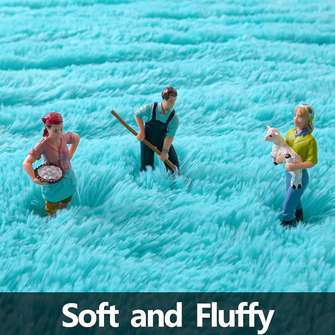 Blue Round Rug for Bedroom, Super Fluffy Circle Rugs for Baby Nursery, 4'X4' Feet Furry Carpet for Children Kids Room, Cute Soft Shaggy Rug for Girls Home Decor, Fuzzy Plush Carpets for Dorm - LeafyLoom