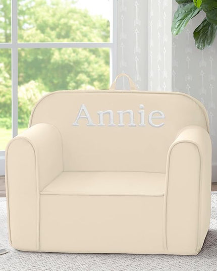 Delta Children Personalized Cozee Chair - Customize with Name – Foam Kids Chair for Ages 18 Months and Up, Oatmeal - LeafyLoom