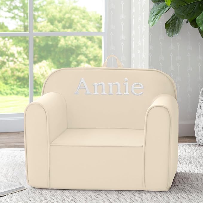 Delta Children Personalized Cozee Chair - Customize with Name – Foam Kids Chair for Ages 18 Months and Up, Oatmeal - LeafyLoom