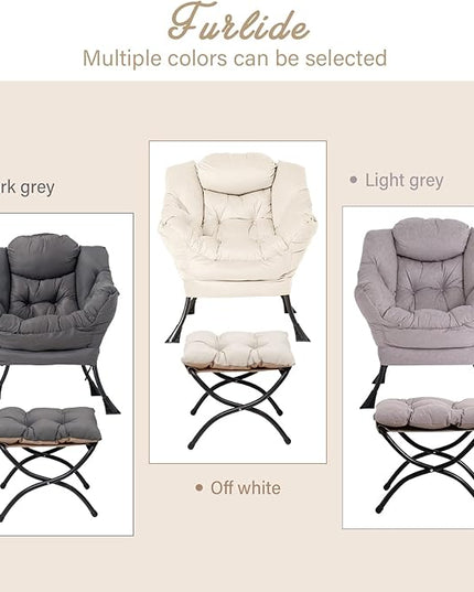 Lazy Chair with Ottoman, Modern Chair with Folding Footrest, Lounge Accent Chair, Comfortable Reading Chair, Oversized Armchairs for Bedroom, Study, Living Room, Courtyard (Light Grey) - LeafyLoom