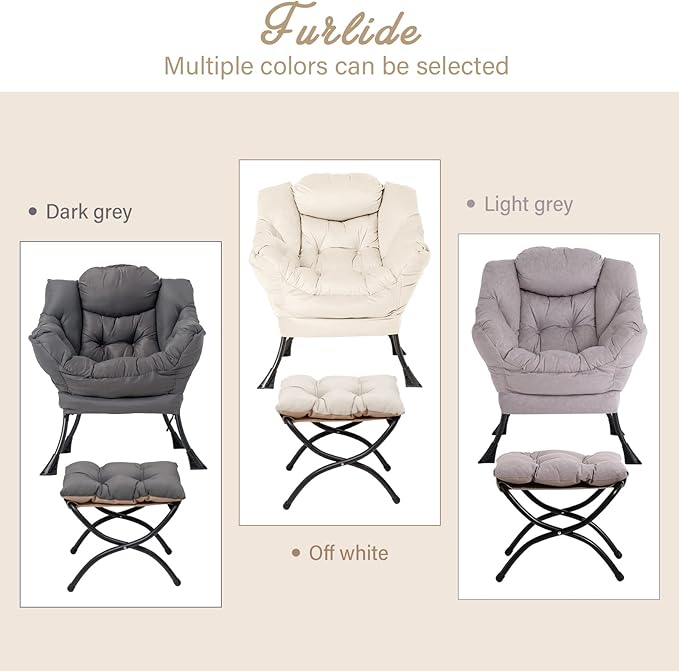 Lazy Chair with Ottoman, Modern Chair with Folding Footrest, Lounge Accent Chair, Comfortable Reading Chair, Oversized Armchairs for Bedroom, Study, Living Room, Courtyard (Light Grey) - LeafyLoom