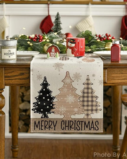 Artoid Mode Brown Pine Trees Snowflake Merry Christmas Table Runner, Winter Xmas Holiday Kitchen Dining Table Decoration for Home Party Decor 13x72 Inch ArtoidMode