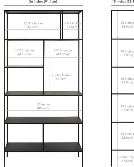 Henn&Hart 72" Tall Rectangular Bookcase in Blackened Bronze, Table for Living Room, Bedroom - LeafyLoom