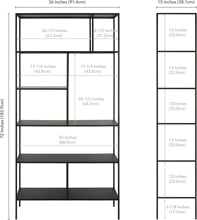 Henn&Hart 72" Tall Rectangular Bookcase in Blackened Bronze, Table for Living Room, Bedroom - LeafyLoom