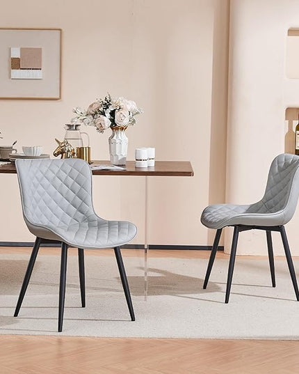 YOUNIKE Dining Kitchen Desk Chairs Modern Minimalist Faux Leather Indoor Padded Upholstered with Back Suitable for Kitchen Living Room Coffee Shop, Loads up to 300lbs Set of 2 Grey - LeafyLoom