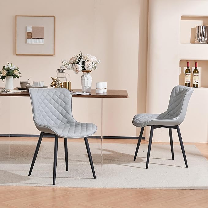 YOUNIKE Dining Kitchen Desk Chairs Modern Minimalist Faux Leather Indoor Padded Upholstered with Back Suitable for Kitchen Living Room Coffee Shop, Loads up to 300lbs Set of 2 Grey - LeafyLoom