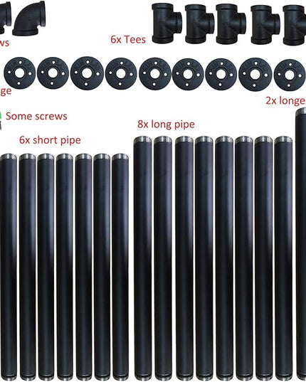 Yuanshikj 2Pc (56" tall 12" deep 3/4") Industrial Wall Mount iron Pipe Shelf Shelves Shelving Bracket Black Bookshelf Bookcase DIY Storage office Kitchen (4Tier Hardware only) - LeafyLoom