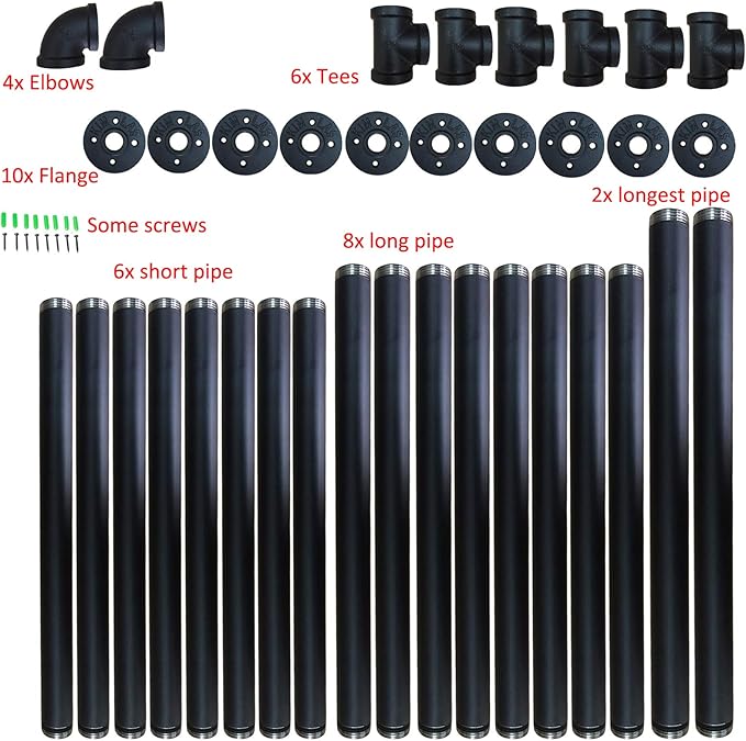 Yuanshikj 2Pc (56" tall 12" deep 3/4") Industrial Wall Mount iron Pipe Shelf Shelves Shelving Bracket Black Bookshelf Bookcase DIY Storage office Kitchen (4Tier Hardware only) - LeafyLoom