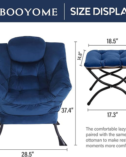 Lazy Chair with Ottoman, Modern Accent Chair Contemporary Lounge Leisure Upholstered Sofa Chair Set with Armrests, Reading Chair for Living Room, Bedroom, Office, Royal Blue - LeafyLoom