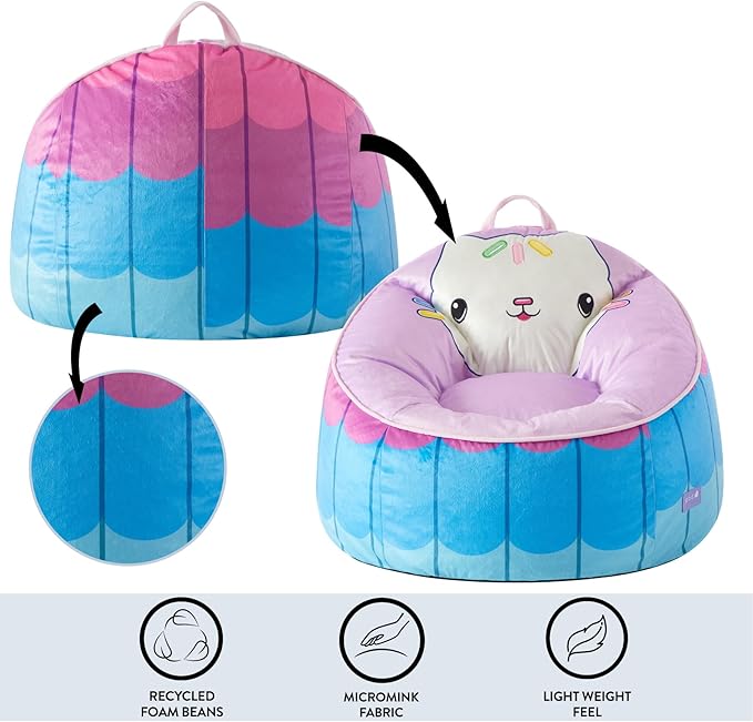 Idea Nuova Gabbys Dollhouse Hillside by pod Plush Kids Bean Bag Chair, 24"x24"x25", Ages 3+ - LeafyLoom