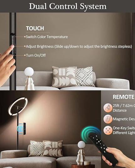 FIMEI Split Floor Lamp for Living Room, Modern Bright LED Standing Lamp, Eye-Protection Stepless Dimmable and 3000K-6000K, for Bedroom Office, Black - LeafyLoom