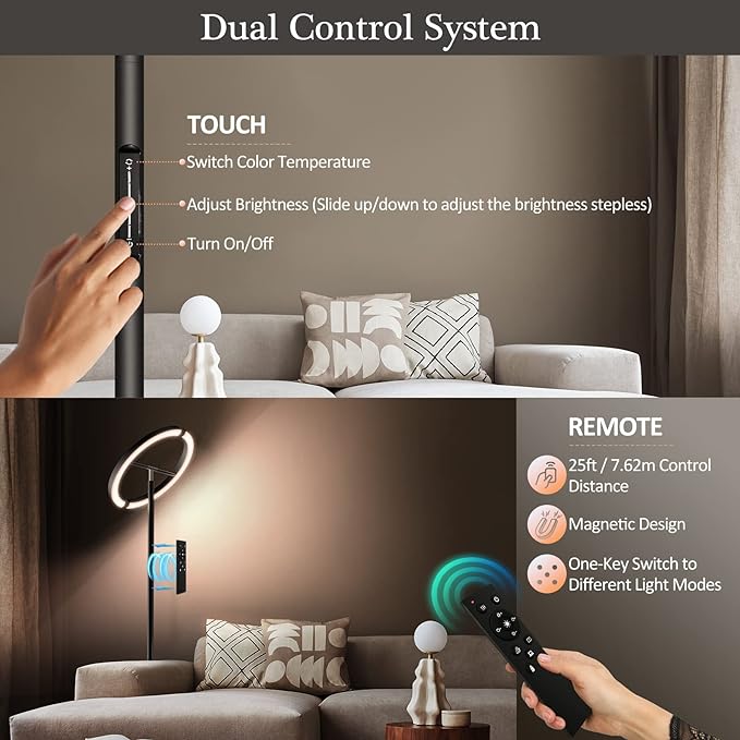 FIMEI Split Floor Lamp for Living Room, Modern Bright LED Standing Lamp, Eye-Protection Stepless Dimmable and 3000K-6000K, for Bedroom Office, Black - LeafyLoom