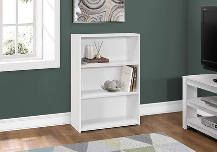 Monarch Specialties I BOOKCASE-36 H 3 Shelves Bookcase, White - LeafyLoom