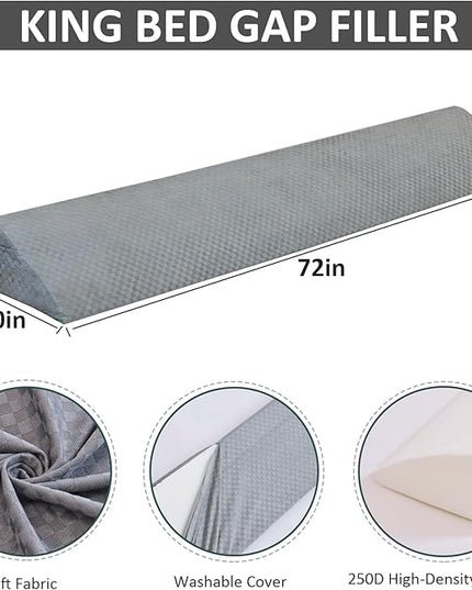 Wedge Pillow for Headboard - King Size Bed Wedge Pillow Headboard, Bed Wedge Gap Filler, Pillow Wedge for Headboard Gap - Fill The Gap (0-8") Between Headboard and Mattress (76"x10"x6") - LeafyLoom