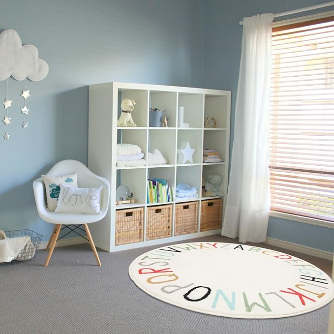 Topotdor Rainbow Round Kids Play Rug Alphabet Nursery Area Rug Extra Large Soft Crawling Play Mat for Children Toddlers Bedroom (40 inch, Multi Color) - LeafyLoom