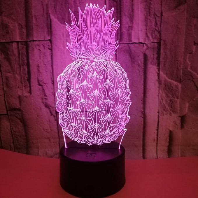 I Love Pineapple 3D Bedside Lamp for Decors - 7 Colors Fruit Pineapple Table lamp Acrylic Crystal Panel 3D Pineapple Decorative Arts Lamp for Bars Stores - LeafyLoom