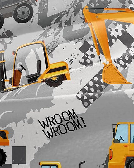 3-Pcs Construction Kids Bedding Set for Boys, Reversible Twin Truck Bed Comforter Set, Cartoon Excavator Car Printed Bedding Sets with Tire Marks - LeafyLoom