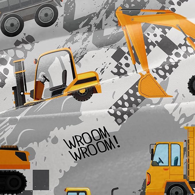 3-Pcs Construction Kids Bedding Set for Boys, Reversible Twin Truck Bed Comforter Set, Cartoon Excavator Car Printed Bedding Sets with Tire Marks - LeafyLoom