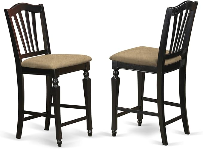 East West Furniture PBCH5-BLK-C Pub 5 Piece Kitchen Counter Set Includes a Square Table and 4 Linen Fabric Dining Room Chairs, 36x36 Inch, Black & Cherry - LeafyLoom