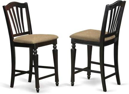 East West Furniture PBCH5-BLK-C Pub 5 Piece Kitchen Counter Set Includes a Square Table and 4 Linen Fabric Dining Room Chairs, 36x36 Inch, Black & Cherry - LeafyLoom