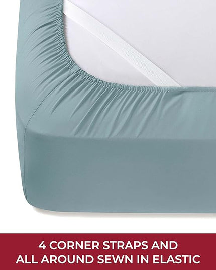 Mellanni RV Short Queen Sheets - 4 PC Iconic Collection Bedding Sheets & Pillowcases - Hotel Luxury, Extra Soft, Cooling Bed Sheets - Deep Pocket up to 10 inch (RV/Short Queen, Spa Blue) - LeafyLoom