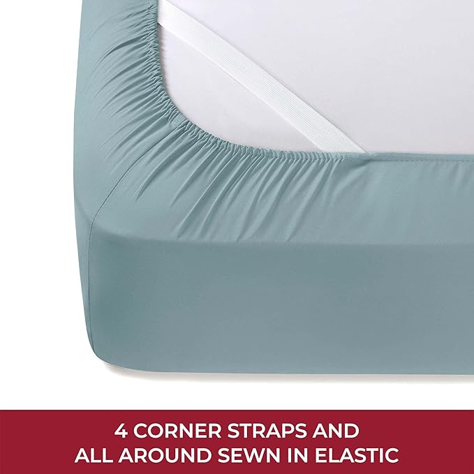 Mellanni RV Short Queen Sheets - 4 PC Iconic Collection Bedding Sheets & Pillowcases - Hotel Luxury, Extra Soft, Cooling Bed Sheets - Deep Pocket up to 10 inch (RV/Short Queen, Spa Blue) - LeafyLoom