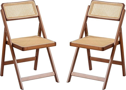 Rattan Folding Chairs, Modern Mid Century Dining Chairs Set of 2, Outdoor Bamboo Chairs for Bedroom Living Room Reading Room Dining Kitchen, Walnut - LeafyLoom
