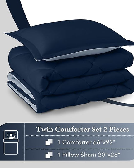 downluxe Twin Comforter Set - Blue and Sapphire Twin Comforter, Soft Bedding Sets for All Seasons -2 Pieces - 1 Comforter (66"x92") and 1 Pillow Sham(20"x26") - LeafyLoom