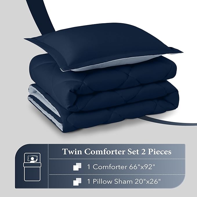 downluxe Twin Comforter Set - Blue and Sapphire Twin Comforter, Soft Bedding Sets for All Seasons -2 Pieces - 1 Comforter (66"x92") and 1 Pillow Sham(20"x26") - LeafyLoom