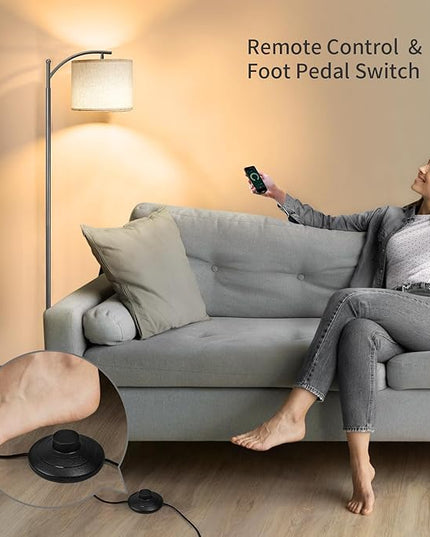 SUNMORY Dimmable Floor Lamp with Remote Control，Lamp for Living Room Stepless Color Temperature and Brightness, Standing Lamp for Bedroom and Office with 1H Timer，Gray Floor Lamp with Linen Shade - LeafyLoom