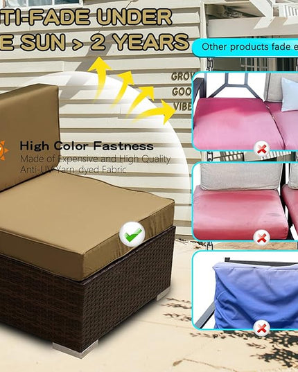 ClawsCover 14Pack Outdoor Patio Seat and Back Cushions Replacement Covers Fit for 7Pieces 6-Seater Wicker Rattan Sectional Couch Chair Furniture Set,Taupe-Include Cover Only (Small) - LeafyLoom