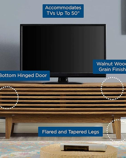 Modway Render 46" Mid-Century Modern Low Profile TV Stand in Walnut, 46 Inch - LeafyLoom