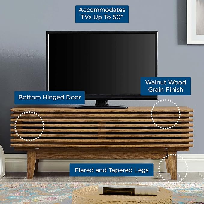 Modway Render 46" Mid-Century Modern Low Profile TV Stand in Walnut, 46 Inch - LeafyLoom