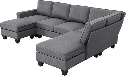 104" L-shaped Sectional Sofa-7 Seater Couch Set with Chaise Lounge and Convertible Ottoman, Comfy Sectional Couches for Living Room,Apartment,Office - LeafyLoom