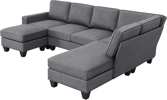 104" L-shaped Sectional Sofa-7 Seater Couch Set with Chaise Lounge and Convertible Ottoman, Comfy Sectional Couches for Living Room,Apartment,Office - LeafyLoom